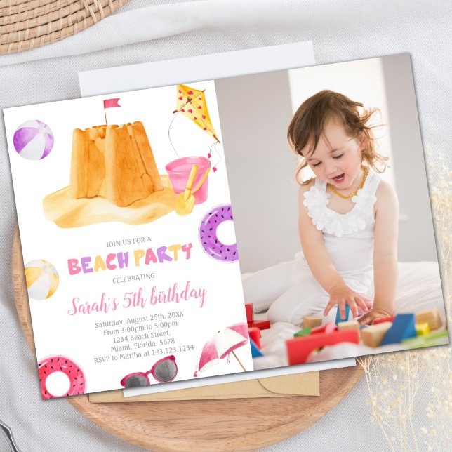 Tropical Summer Party Theme for Kids Invitation (Beach Birthday Invitations with photo)
