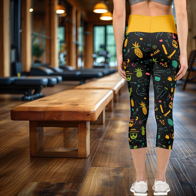 Tropical Summer Pattern in Neon Colors – Custom Capri Leggings (Creator Uploaded)