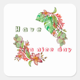 Tropical summer pattern with flowers and leaves m square sticker