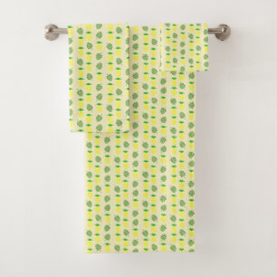 Tropical Summer Pineapple and Palm Leaves Pattern Bath Towel Set