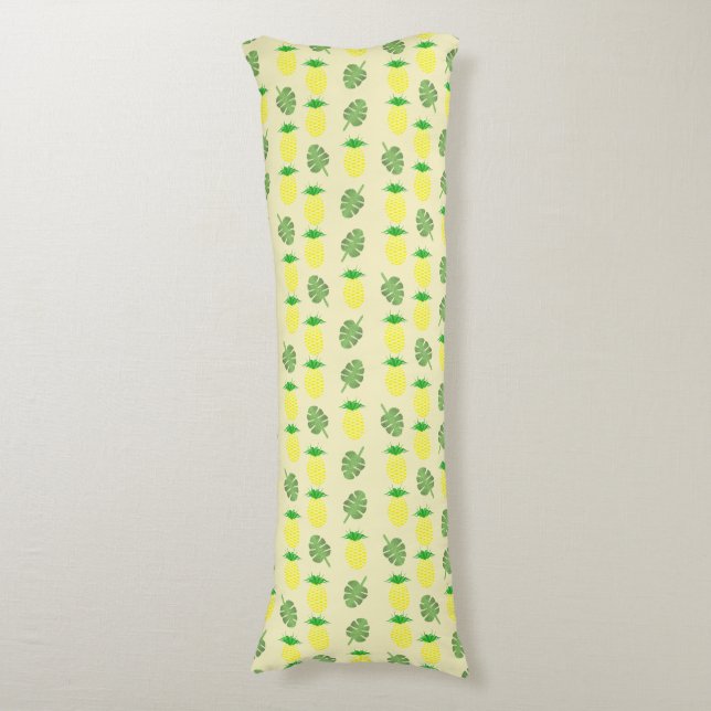 Tropical Summer Pineapple and Palm Leaves Pattern Body Cushion (Front Vertical)