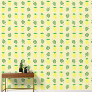 Tropical Summer Pineapple and Palm Leaves Pattern Wallpaper