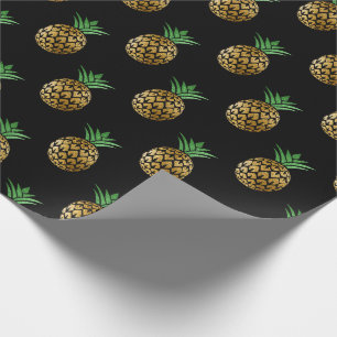 Tropical summer pineapple fruit green black gold wrapping paper