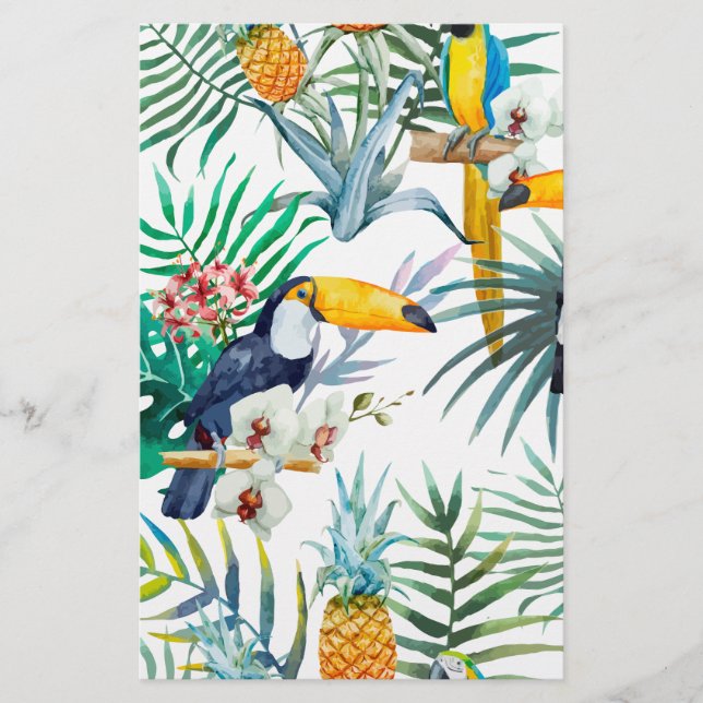 Tropical summer Pineapple Parrot Bird watercolor (Front)