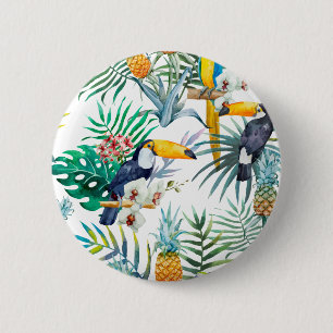 Tropical summer Pineapple Parrot Bird watercolor 6 Cm Round Badge