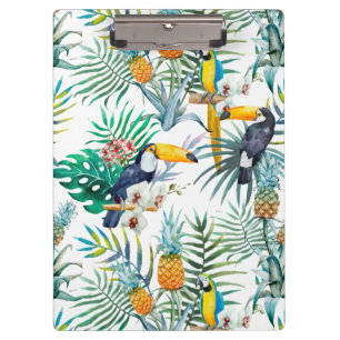 Tropical summer Pineapple Parrot Bird watercolor Clipboard