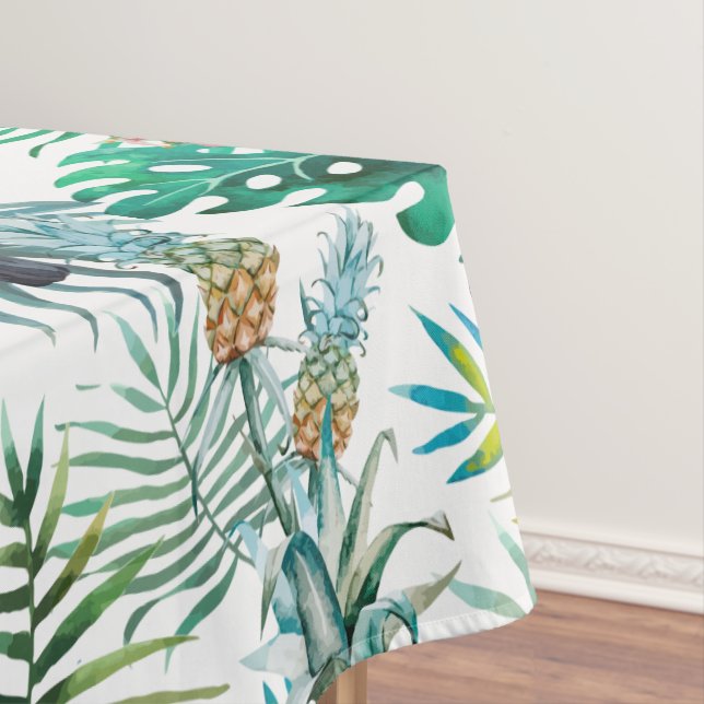 Tropical summer Pineapple Parrot Bird watercolor Tablecloth (In Situ)