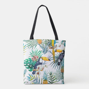 Tropical summer Pineapple Parrot Bird watercolor Tote Bag