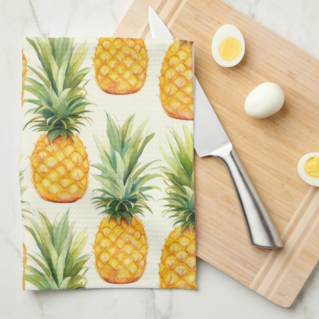Tropical Summer Pineapple Pattern Tea Towel (Quarter Fold)