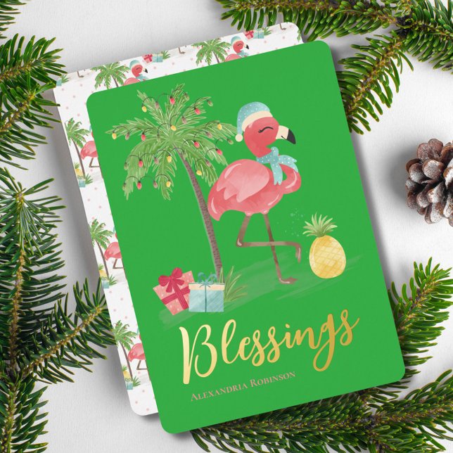 Tropical Summer Pink Christmas Flamingo Palm Tree (Creator Uploaded)