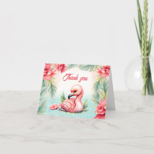 Tropical Summer Pink Flamingo Girl Baby Shower Thank You Card