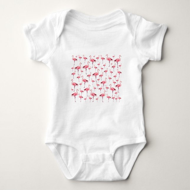 Tropical Summer Pink Flamingo Pattern Baby Bodysuit (Front)