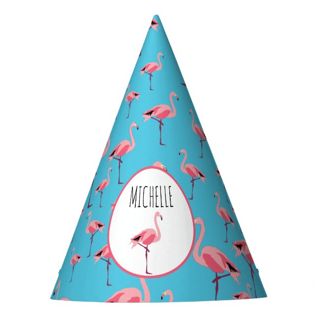 Tropical Summer Pink Flamingo Pattern Birthday Party Hat (Front)