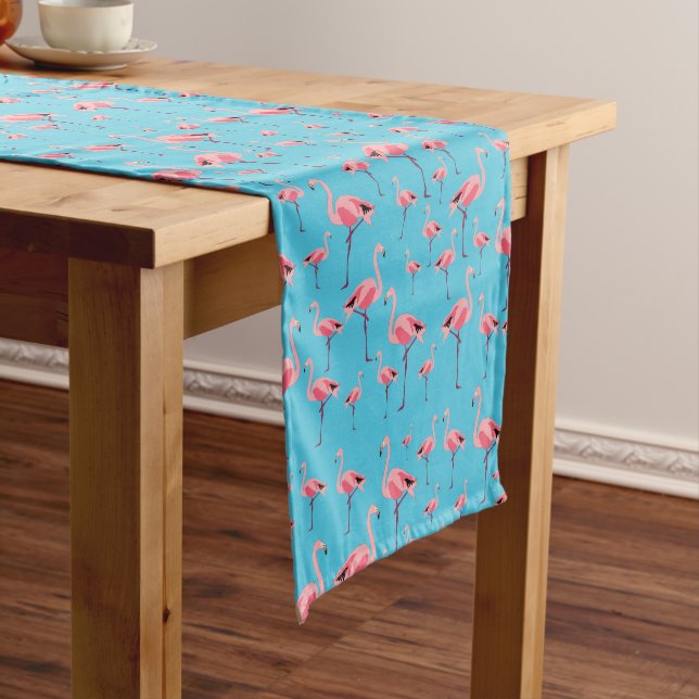 Tropical Summer Pink Flamingo Pattern Party Short Table Runner (In Situ)
