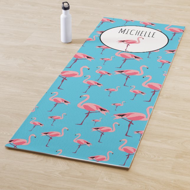 Tropical Summer Pink Flamingo Pattern Yoga Mat (In Situ)