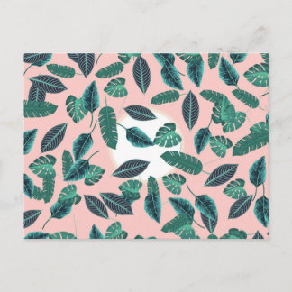 Tropical Summer Pink Green Leaves Sunset Pattern Postcard