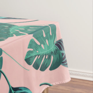 Tropical Summer Pink Green Leaves Sunset Pattern Tablecloth