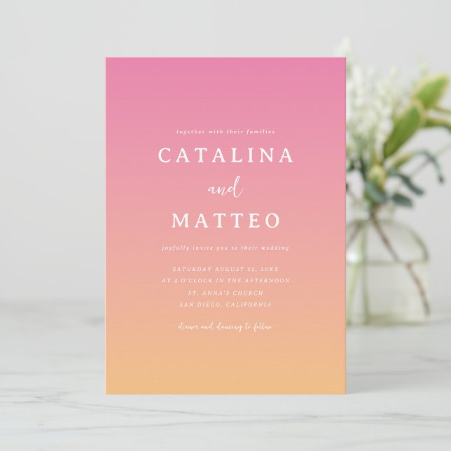 Tropical Summer Pink Orange Wedding Invitation (Standing Front)