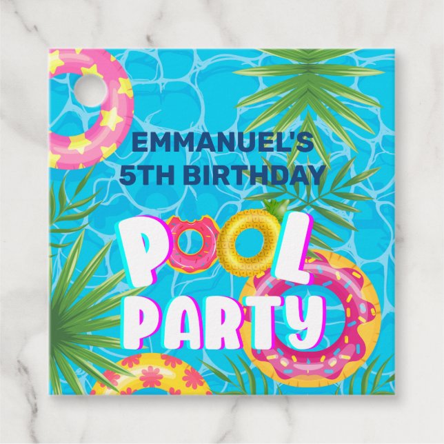 Tropical Summer Pool Party Birthday Favour  Tags (Front)