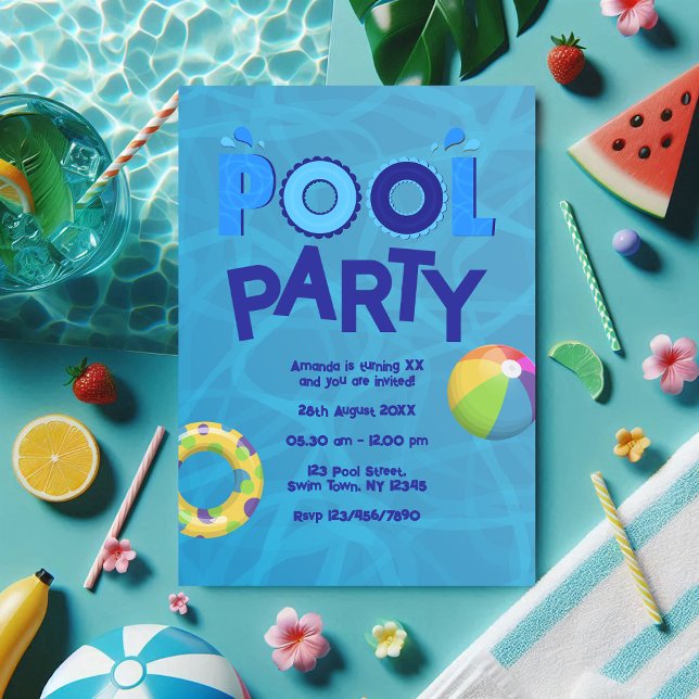 Tropical Summer Pool Party Invitation (Tropical Summer Pool Party Invitation)