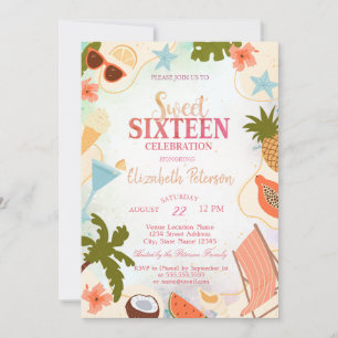 Tropical Summer Pool Party Sweet 16 Party Invitation