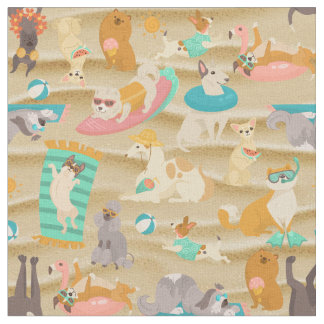 tropical summer sandy beach dogs cute fabric