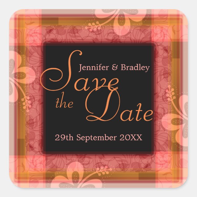 Tropical Summer Save the Date Square Sticker (Front)