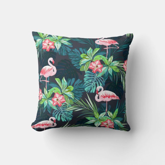 Tropical summer seamless pattern with flamingo bir cushion (Front)