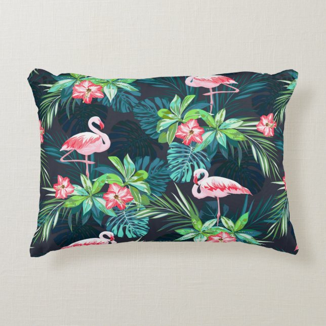 Tropical summer seamless pattern with flamingo bir decorative cushion (Front)