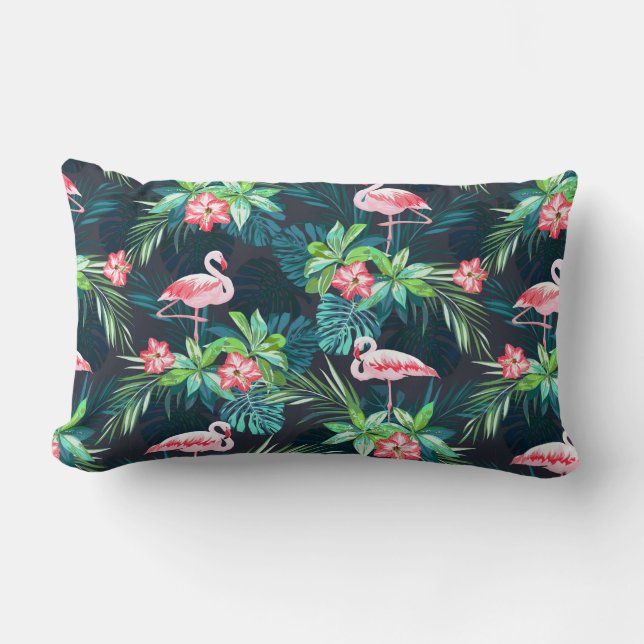 Tropical summer seamless pattern with flamingo bir lumbar cushion (Front)