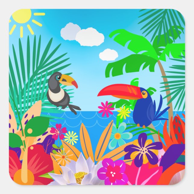 Tropical Summer Square Sticker (Front)