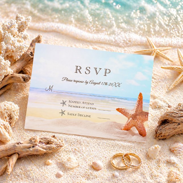 Tropical Summer Starfish Beach Wedding RSVP Card (Creator Uploaded)