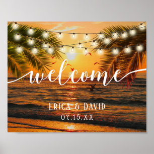Tropical Summer Sunset Palm Beach Wedding Welcome Poster