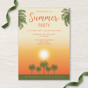 Tropical Summer Sunset Palm Trees Summer Party Invitation
