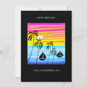 Tropical Summer Sunset Sailing Birthday Card