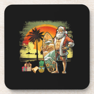 Tropical Summer Surfing Santa Claus 6 Pack Christm Coaster