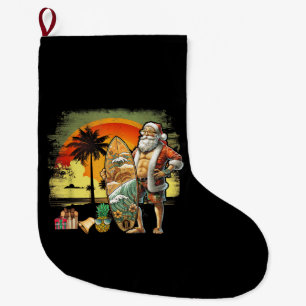 Tropical Summer Surfing Santa Claus 6 Pack Christm Large Christmas Stocking