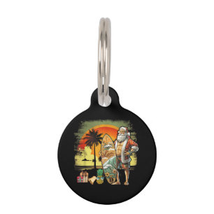 Tropical Summer Surfing Santa Claus 6 Pack Christm Pet Tag