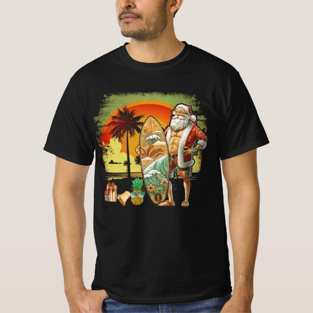 Tropical Summer Surfing Santa Claus 6 Pack Christm T-Shirt (Front)
