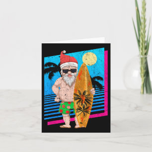 Tropical Summer Surfing Santa Claus Funny Christma Card