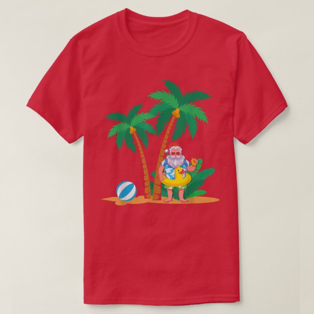 Tropical Summer Vacation Funny Santa Claus Christm T-Shirt (Design Front)
