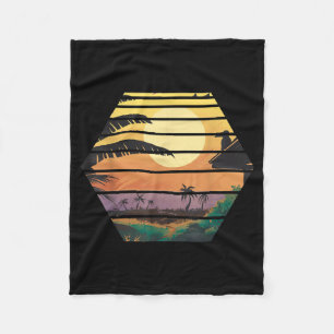 Tropical Summer Vibes Sunset Palm Trees Retro Fleece Blanket