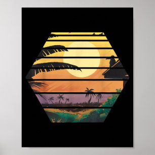 Tropical Summer Vibes Sunset Palm Trees Retro Poster