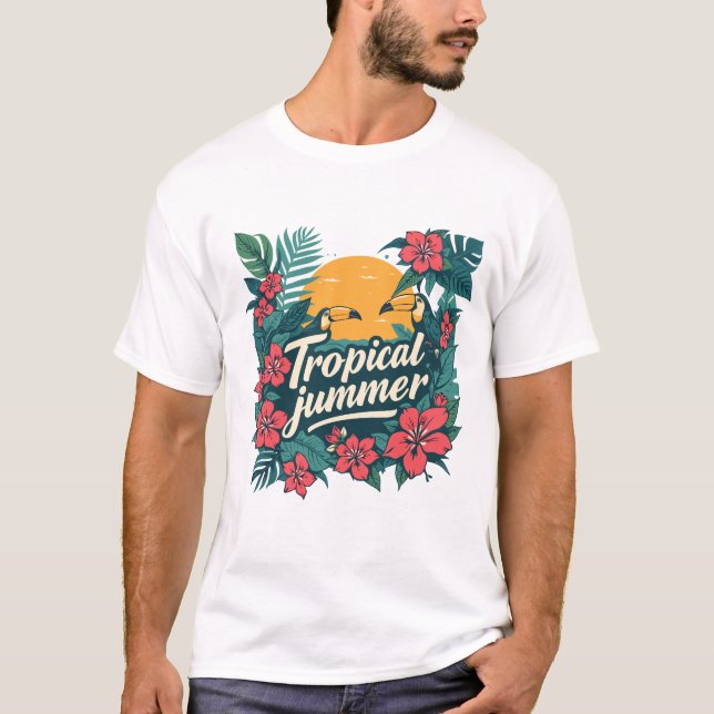 Tropical Summer Vibes T-Shirt – Retro Jungle Desig (Front)