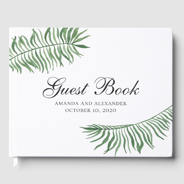 Tropical summer wedding. Green exotic botanical Guest Book (Front)