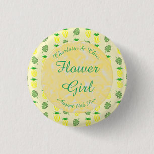 Tropical Summer Wedding Pineapple and Palm Leaves 3 Cm Round Badge