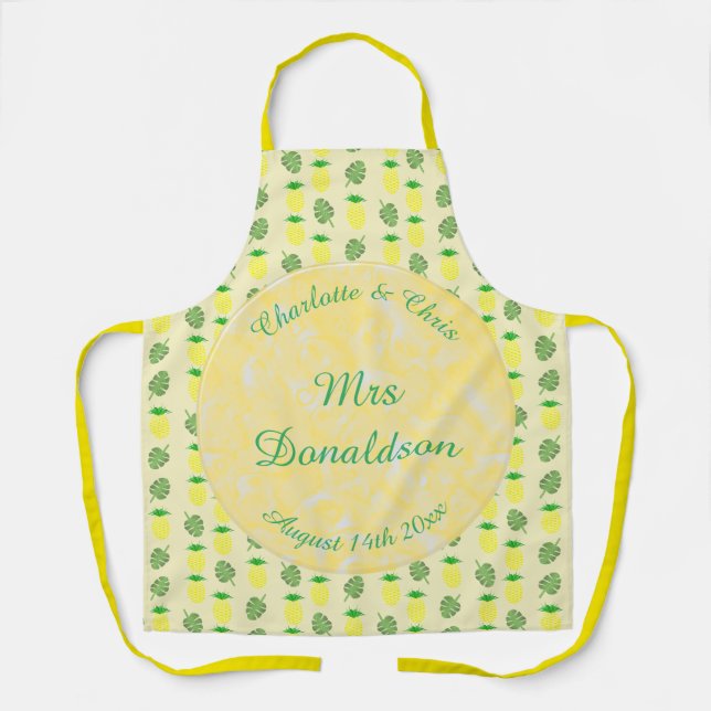 Tropical Summer Wedding Pineapple and Palm Leaves Apron (Front)