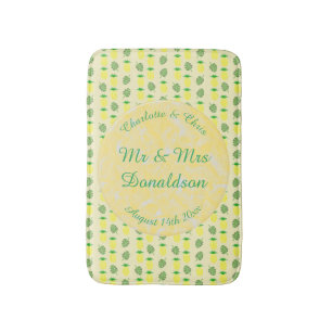 Tropical Summer Wedding Pineapple and Palm Leaves Bath Mat