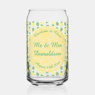 Tropical Summer Wedding Pineapple and Palm Leaves Can Glass