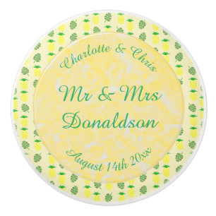 Tropical Summer Wedding Pineapple and Palm Leaves Ceramic Knob